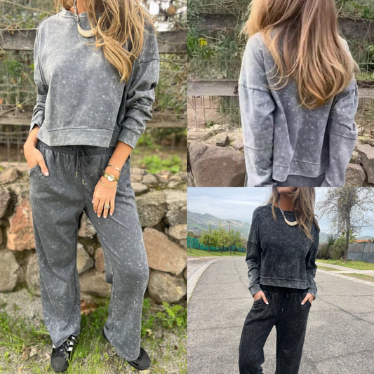 Set mit Vintage-Waschung – Cropped Hoodie und Hose