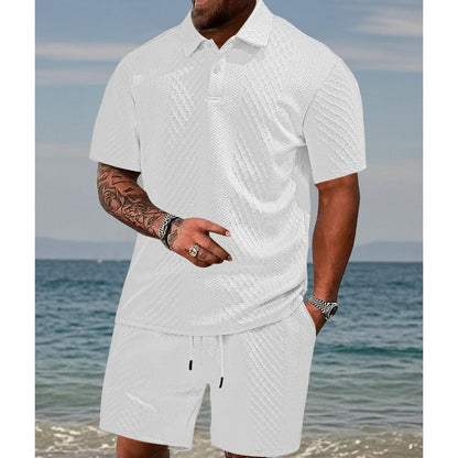 🌞👕 Herren Zweiteiler mit Rautenstruktur: Kurzarmhemd & Shorts mit Kordelzug 💎✨ Atmungsaktiv, knitterfrei & perfekt für heiße Tage