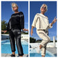 Lässiges Sweatshirt- und Jogginghosen-Set mit Kettenprint für Damen