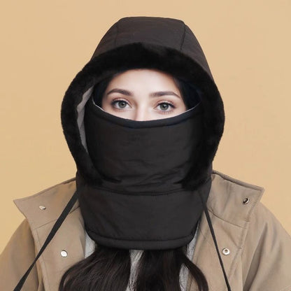 Mit Plüsch gefütterte, dicke Thermomütze mit Gesichtsmaske für Männer und Frauen