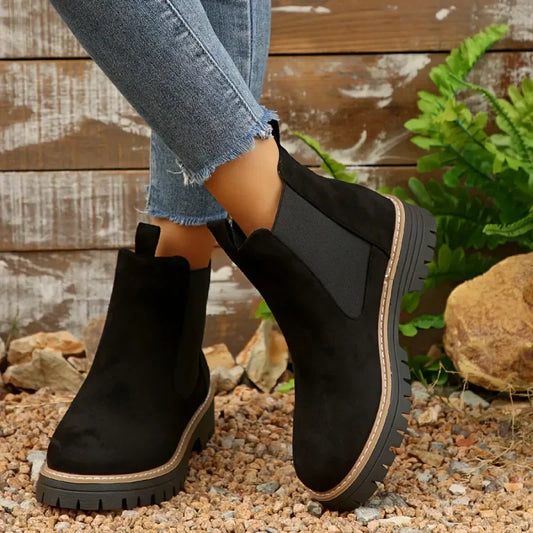 Solide elastische Stiefeletten mit niedrigem Absatz für Damen