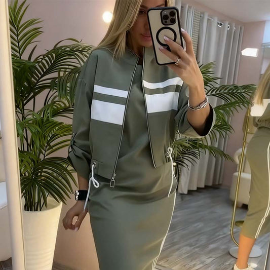 🔥Letzter Tag 49% Rabatt🎁DAMEN-SET MIT STEHKRAGENJACKE & KLEID