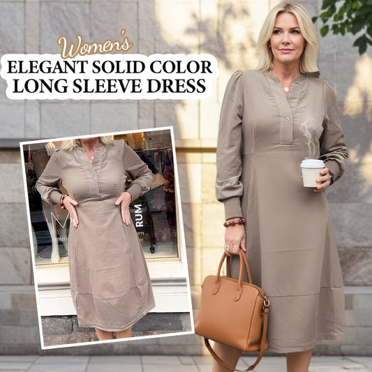 Elegantes einfarbiges Langarmkleid für Damen