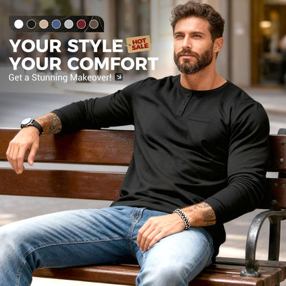 🔥Mega-Black-Friday-Sale🔥Slim-Fit Henley Langarmshirt für Herren