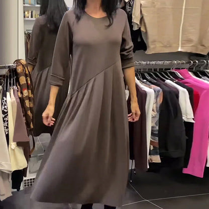 🎄🎁Weihnachtsverkauf: 50 % Rabatt💥Casual-Kleid mit Rundhalsausschnitt, einfarbig