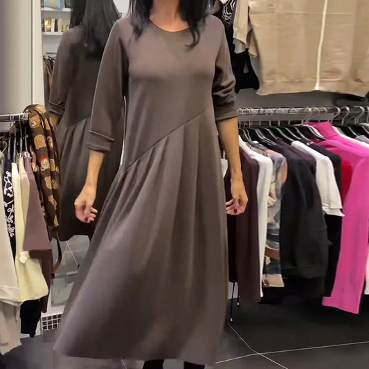 🎄🎁Weihnachtsverkauf: 50 % Rabatt💥Casual-Kleid mit Rundhalsausschnitt, einfarbig