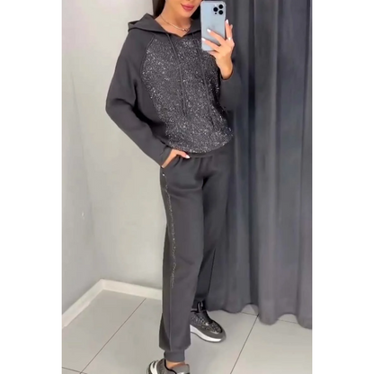 💕Sweatshirt mit Kapuze und Jogginghose mit Bündchen für Damen, 2-teiliges Set