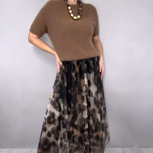 ⌛ Nur noch 3 Tage – 49% auf alles! ⏰Zweiteiliges Set für Damen bestehend aus Pullover und fließendem Rock mit Leopardenmuster