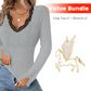 ✨Sparpaket: Damen-Top mit V-Ausschnitt und Spitzendetails + Brosche