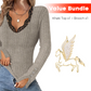 ✨Sparpaket: Damen-Top mit V-Ausschnitt und Spitzendetails + Brosche