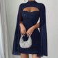 🧡 ✨Ausgeschnittenes, geripptes Kleid für Damen mit Chiffon-Cape