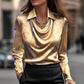 Damenbluse aus Satin mit Wasserfallausschnitt