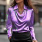 Damenbluse aus Satin mit Wasserfallausschnitt