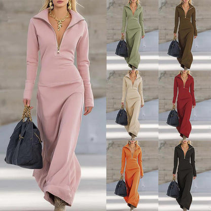 Damen-Maxikleid mit halbem Reißverschluss und schmaler Passform