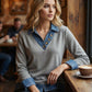 📢📢49% Rabatt!! ⏰Damen-Oberteil aus Patchwork-Denim mit Kragen, 2-teilig, aus Kunstleder