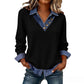 📢📢49% Rabatt!! ⏰Damen-Oberteil aus Patchwork-Denim mit Kragen, 2-teilig, aus Kunstleder