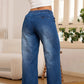 🥰 Damen-Jeans mit Kordelzugbund und weitem Bein