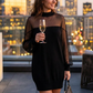 Minikleid mit transparentem Mesh-Einsatz und Stehkragen