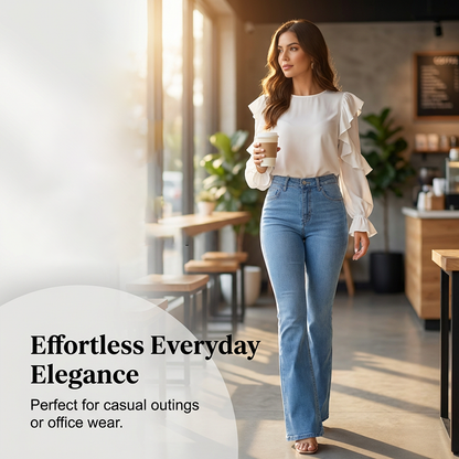 👖✨ Damen High-Waist Schlaghose – Slim Fit, Stretch, Locker & Leicht ausgestellte Jeans für Frühling