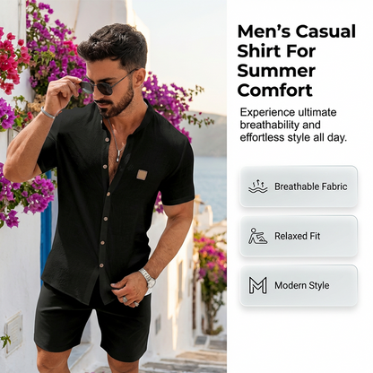 👔 LIMITIERTES ANGEBOT: 49% RABATT! ☀️ Stehkragen-Kurzarmhemd für Herren – Atmungsaktiv, Lockere Passform & Vielseitig ✨