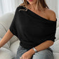 👚 🌿 Weiches geripptes Strick-Off-Shoulder-Top mit asymmetrischem Design und Fledermausärmeln. 💖