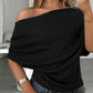 👚 🌿 Weiches geripptes Strick-Off-Shoulder-Top mit asymmetrischem Design und Fledermausärmeln. 💖