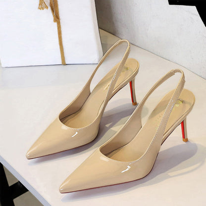 💎50% Rabatt💥👠Lackleder-Stilettos mit spitzer Zehenpartie und Fersenriemen für Damen💃Ich bin die Königin – ich strahle vor Selbstbewusstsein