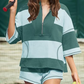 💕✨Zweiteiliges Set aus gestreiftem Damen-Top mit halbem Reißverschluss und Shorts