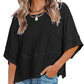 🌺 LIMITIERT: 49% RABATT! 🔥 Einfarbiges Patchwork-T-Shirt mit lockeren Fünf-Punkt-Trompetenärmeln