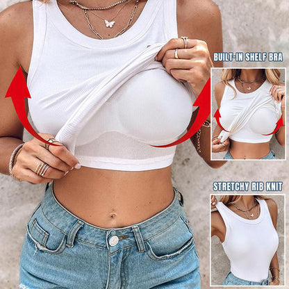 💥49% Rabatt 🎀Geripptes Tanktop mit integriertem BH für Frauen🌸ideal für Alltag, Freizeit und Sommer🌊