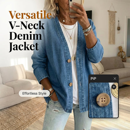 🌸⏳ 3 TAGE: 49% RABATT! Klassische Damen-Jeansjacke – V-Ausschnitt, Knopfleiste & Lockerer Casual-Schnitt ✨🧥