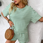 🌸Zweiteiliges Set aus gestreiftem T-Shirt und Shorts für Damen