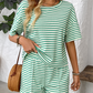 🌸Zweiteiliges Set aus gestreiftem T-Shirt und Shorts für Damen