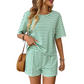 🌸Zweiteiliges Set aus gestreiftem T-Shirt und Shorts für Damen