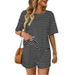 🌸Zweiteiliges Set aus gestreiftem T-Shirt und Shorts für Damen