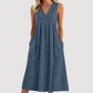 Lässiges, ärmelloses Midikleid mit V-Ausschnitt für Damen🎀