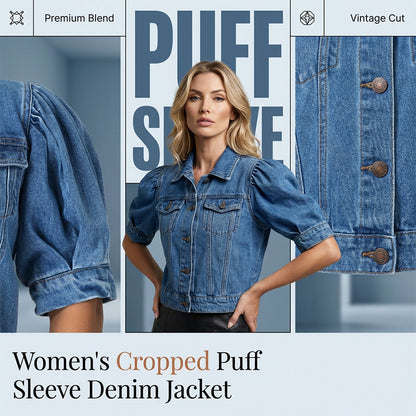 🧥 Jetzt 49 % reduziert! ✨ Kurze Jeansjacke mit Puffärmeln für Damen