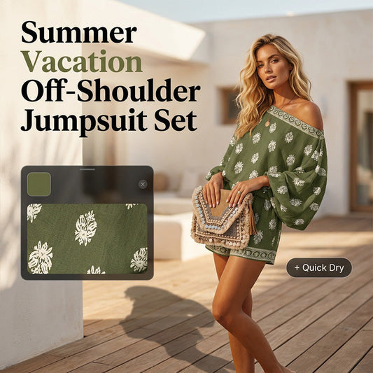 🌿Neues Produkt Tange Bot💥 Boho-Jumpsuit mit schulterfreiem Schnitt und Print