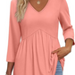 🎀Zeitlich begrenztes Angebot💥Damenpullover mit V-Ausschnitt, 3/4-Ärmeln und Patchworkmuster