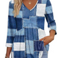 🎀Zeitlich begrenztes Angebot💥Damenpullover mit V-Ausschnitt, 3/4-Ärmeln und Patchworkmuster