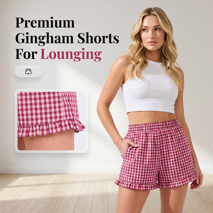 😍Zeitlich begrenzter Rabatt 49% 💥Damen-Shorts mit Vichy-Karo und Rüschensaum