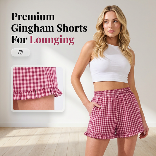 😍Zeitlich begrenzter Rabatt 49% 💥Damen-Shorts mit Vichy-Karo und Rüschensaum