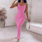 🌺 LIMITIERT: 49% RABATT! 🔥Einfarbiges, figurbetontes Maxikleid mit Spaghettiträgern für Damen