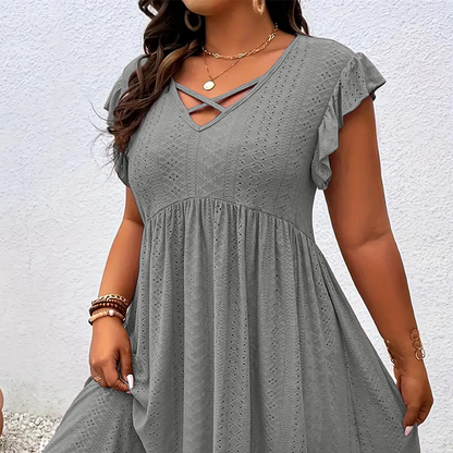 👗 50% RABATT! ⏰ Damenkleid mit V-Ausschnitt & Rüschenbesatz – inklusive kostenloser Halskette – Romantischer Look, leichter Stoff & perfekt für Frühling, Sommer oder besondere Anlässe 🌸