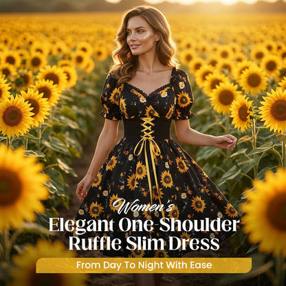 🔥🔥 2026 NEU 🥳💞 50K+ VERKAUFT! ⚡🌻Damenkleid mit Puffärmeln und Print