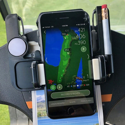 🛺📱Multifunktions-Handyhalterung für Golfwagen – integrierter Clip für Scorecard & Stift – ideal für den Golfplatz
