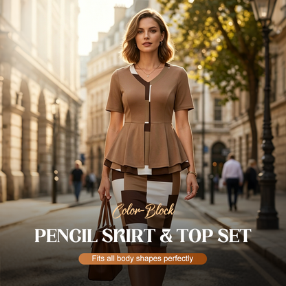 👗 50% RABATT! 🎨 Color-Block Bleistiftrock & Top Set – Figurbetont, stilvoll & perfekt für Büro, Dinner oder besondere Anlässe – vielseitig combo 🔥