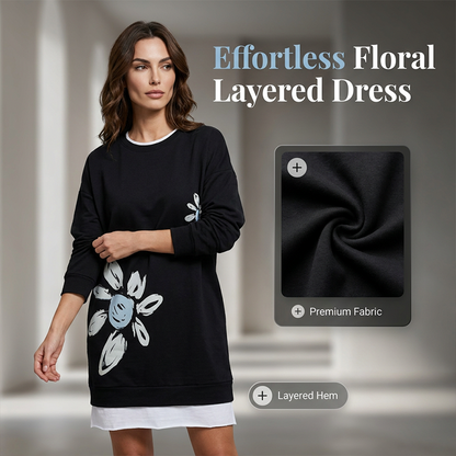 Zweiteiliges Sweatshirt-Kleid für Damen mit Blumenmuster