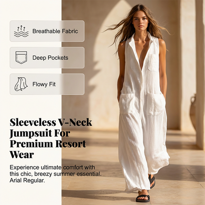 Ärmelloser Damen-Jumpsuit mit Kragen und weitem Bein