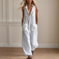 Ärmelloser Damen-Jumpsuit mit Kragen und weitem Bein